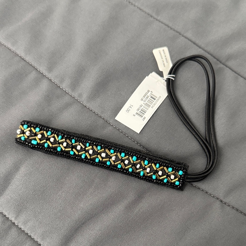 New Nordstrom BP Black and Gold Beaded Headband